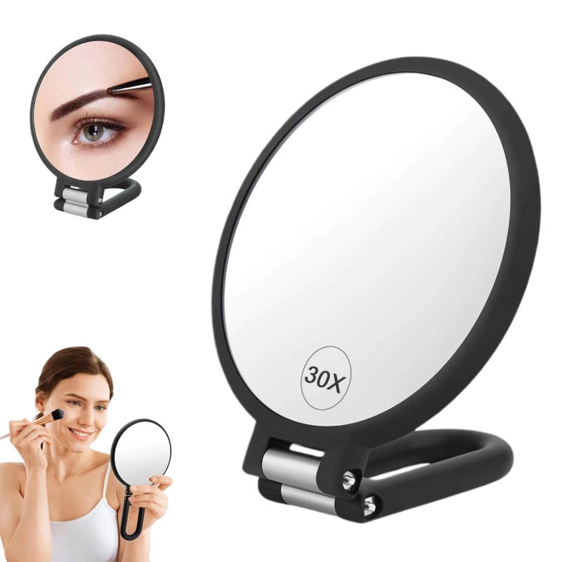 Hands-Free Magnifying Travel Mirror for Detail Makeup, Foldable Beauty Tool with 360° Rotating Stand, for Skincare & Grooming On-the-Go (30x) - Image 1